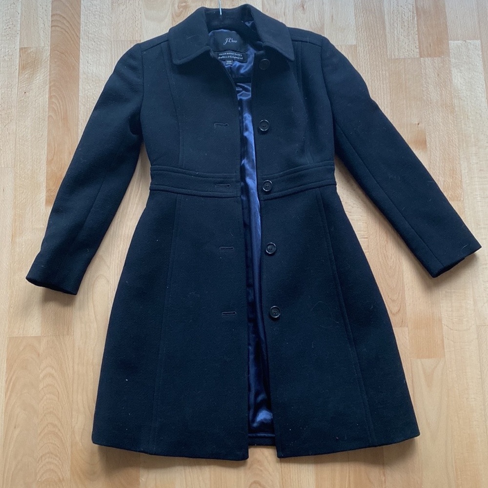 J Crew italian double cloth black wool coat